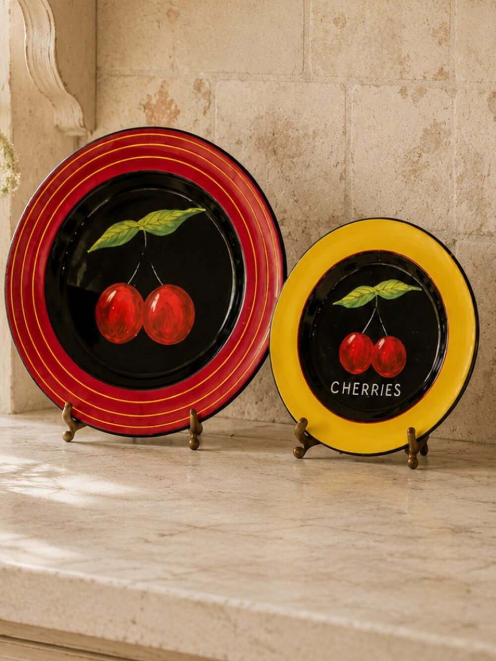 Vintage "Striped Fruit Cherries" Plates by Certified International Ann Campbell